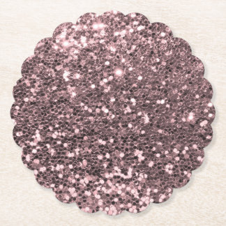 Rose Gold Faux Glitter Sparkles Paper Coaster