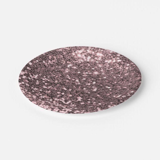 Rose Gold Faux Glitter Sparkles Paper Plate (Angled)