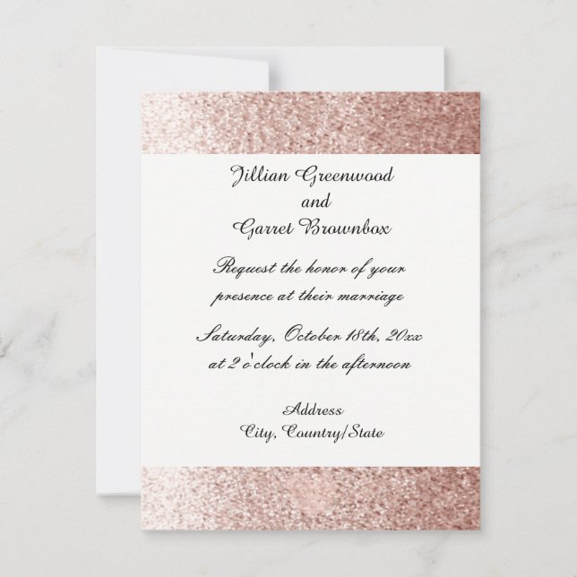 Rose Gold Faux Glitter Wedding Invitation (Front)