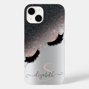 Rose Gold Faux Lashes Black Glitter Silver  Case-Mate iPhone 14 Case