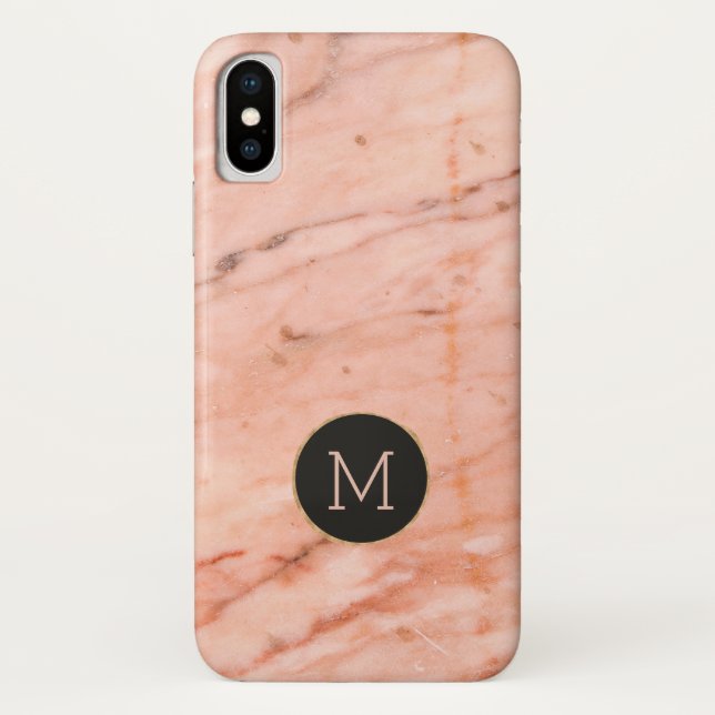 Rose-gold faux marble stone print monogram Case-Mate iPhone case (Back)