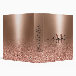 Rose Gold Faux Pink Glitter Binder