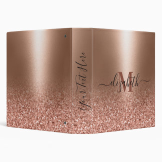 Rose Gold Faux Pink Glitter Binder