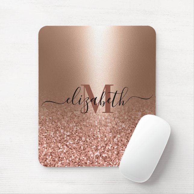 Rose Gold Faux Pink Glitter Mouse Pad (With Mouse)