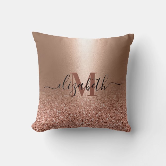 Rose Gold Faux Pink Glitter Throw Pillow (Front)