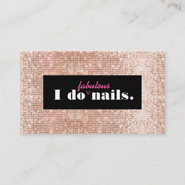 Rose Gold Faux Sequins Manicurist Nail Salon Business Card (Front)