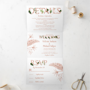 Rose Gold Ferns Mariage Tri-fold Invitation