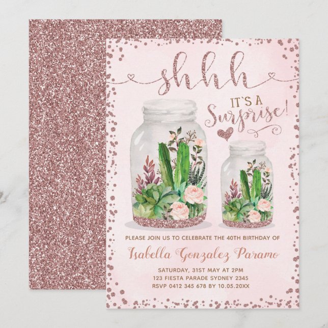 Rose Gold Fiesta Adulte femme Invitation d'anniver (Devant / Derrière)
