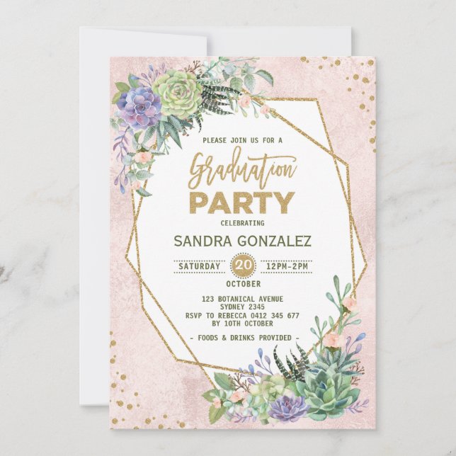 Rose Gold Fiesta Invitation de diplôme Cadre géomé (Devant)