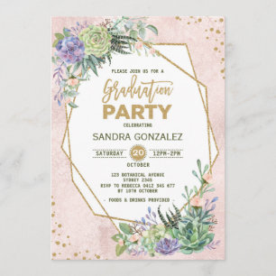 Rose Gold Fiesta Invitation de diplôme Cadre géomé