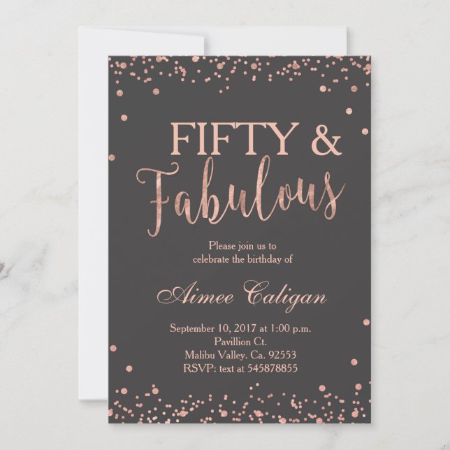 Rose Gold Fifty and Fabulous Birthday Invitation (Front)