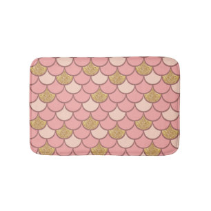 Rose gold fish scale pattern with glitter effect bath mat