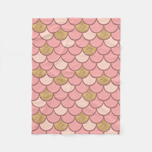 Rose gold fish scale pattern with glitter effect fleece blanket (Front)