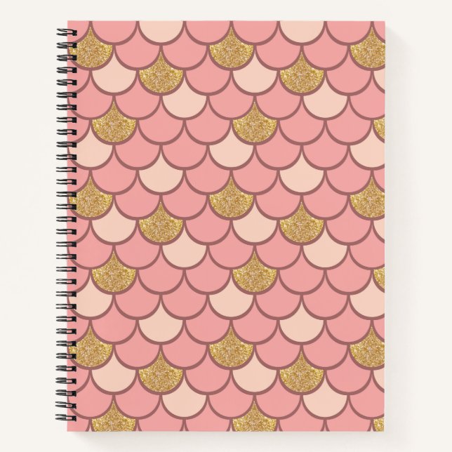 Rose gold fish scale pattern with glitter effect notebook (Front)