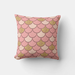 Rose gold fish scale pattern with glitter effect throw pillow