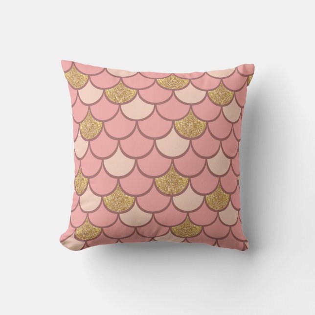 Rose gold fish scale pattern with glitter effect throw pillow (Front)