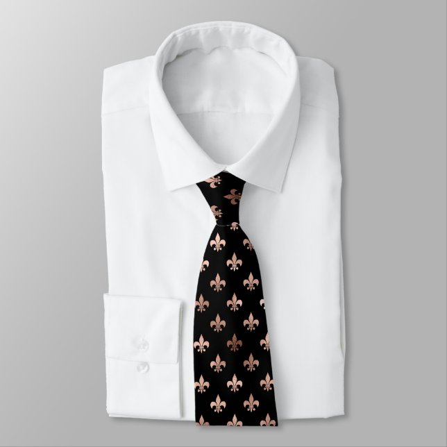 Rose Gold Fleur de Lis Motif sur Cravate noire (Attaché)