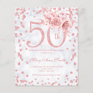 Rose Gold Floral 50th Birthday Marble Invite  Flyer