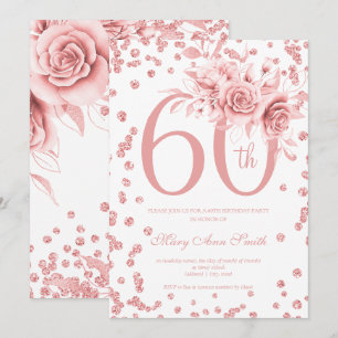 Rose Gold Floral 60th Birthday Party Invitation