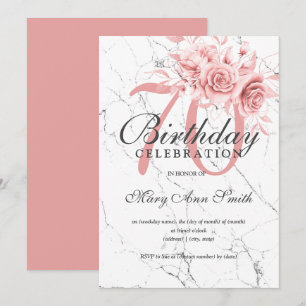 Rose Gold Floral 70th Birthday Party Marble Invitation