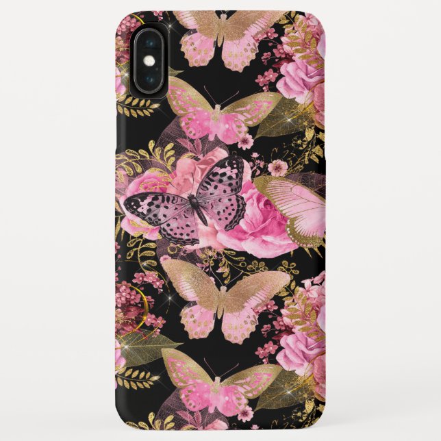 Rose Gold Floral and Butterfly Girly Pattern Case-Mate iPhone Case (Back)