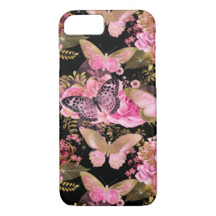 Rose Gold Floral and Butterfly Girly Pattern Case-Mate iPhone Case