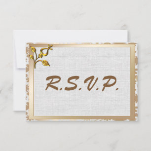 Rose Gold Floral and Linen Wedding RSVP Card