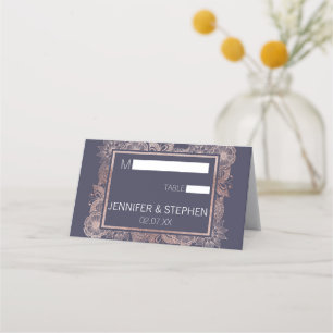 Rose Gold Floral and Navy Blue Place Cards