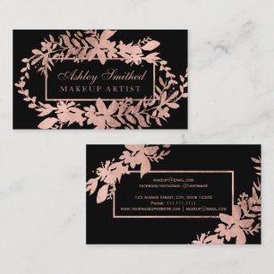 Rose gold Floral black typography leaf makeup Business Card