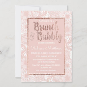 Rose Gold Floral Blush Pink Brush Brunch Bubbly Invitation
