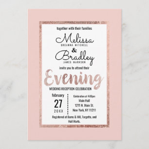 Rose Gold Floral Blush Pink Brush Script Evening Invitation