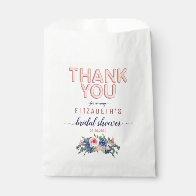 Rose Gold Floral Blush Thank You Bridal Shower Favour Bag (Front)