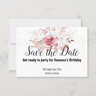 ROSE GOLD FLORAL BOUQUET GOLD SAVE THE DATE RSVP CARD
