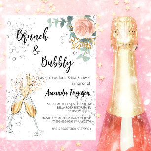 Rose Gold Floral Brunch Bubbly Bridal Shower Invitation Postcard
