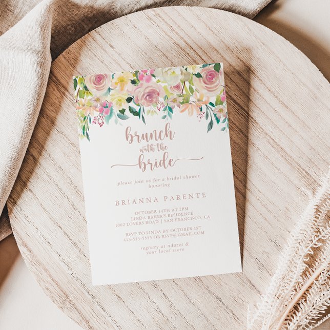 Rose Gold Floral Brunch with the Bride Shower  Invitation (Creator Uploaded)