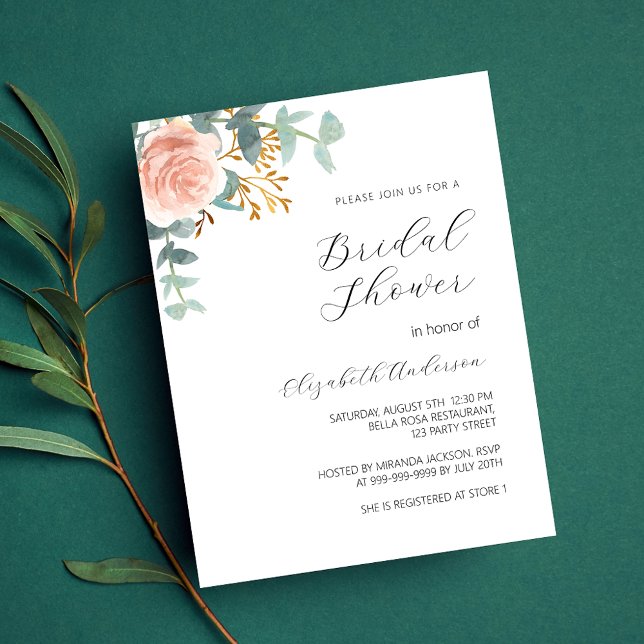 Rose gold floral budget Bridal Shower invitation (Creator Uploaded)