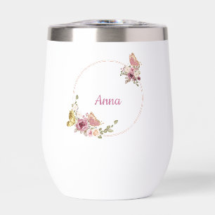 Rose Gold Floral Butterfly Custom Text