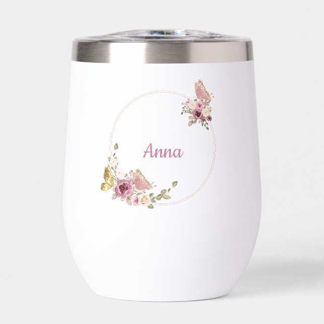 Rose Gold Floral Butterfly Custom Text (Avant)