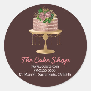 Rose Gold Floral Cake Bakery Sticker Étiquette