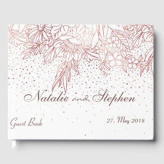 Rose gold floral doodles confetti wedding guest book