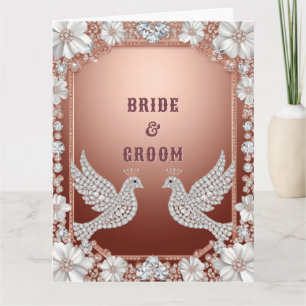 Rose Gold Floral Dove Wedding Frame Card