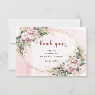 Rose Gold Floral Eucalyptus Elegant Wedding Thank You Card