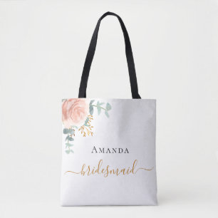 Rose gold floral eucalyptus greenery Bridesmaid Tote Bag