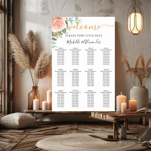 Rose gold floral eucalyptus wedding seating chart