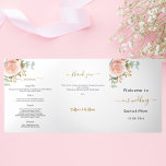 Rose gold floral eucalyptus wedding Tri-Fold programme<br><div class="desc">Decorated with rose gold florals,  roses and eucalyptus greenery.  Personalize and add your details.</div>
