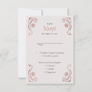 Rose Gold Floral Fairytale Wedding RSVP Card