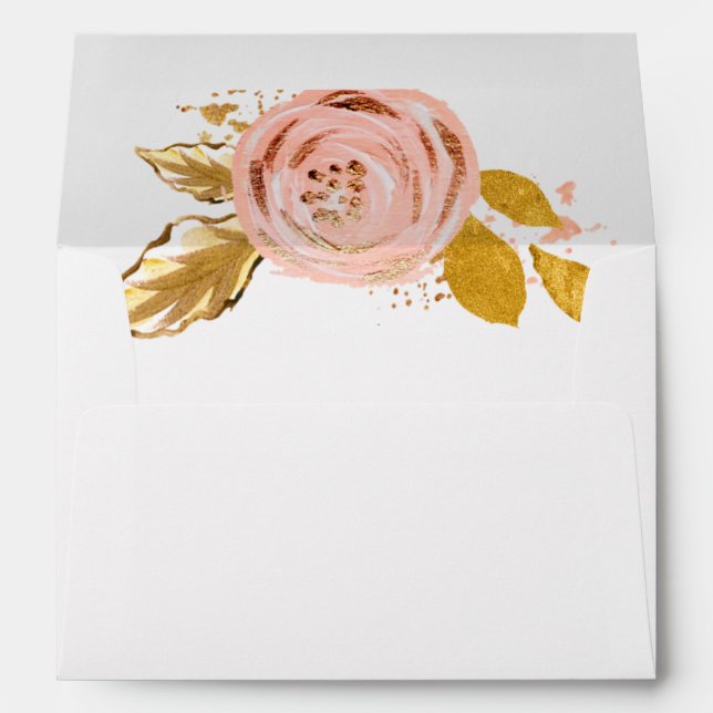 Rose Gold Floral Glitter Bridal Shower Envelope (Back (Bottom))