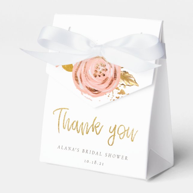 Rose Gold Floral Glitter Bridal Shower Favor Box (Front Side)