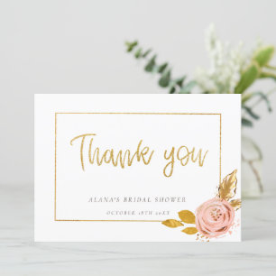 Rose Gold Floral Glitter Bridal Shower Thank You Card