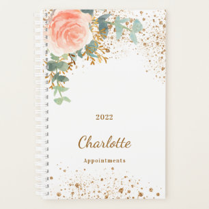 Rose gold floral glitter eucalyptus monogram 2026 planner
